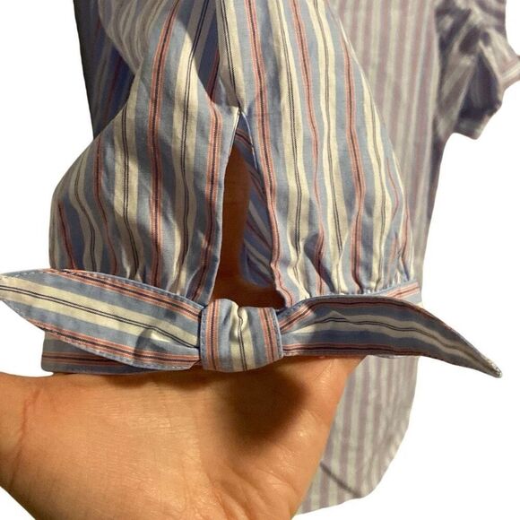 NWT Talbots Striped Split Neck Poplin Tie Sleeve Cotton Blouse Top Size 1XP - Picture 6 of 8